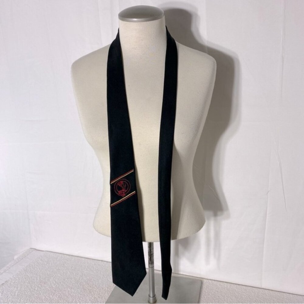 Vintage Black With Red Embroidered Lion Neck Tie